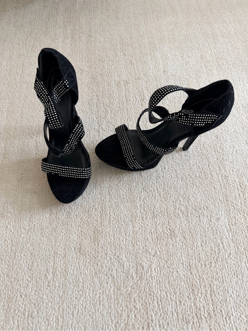 Black Velvet Rhinestone Heels - Picture 2 of 16